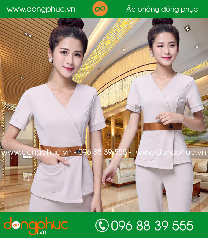 đồng phục spa màu hồng nhạt